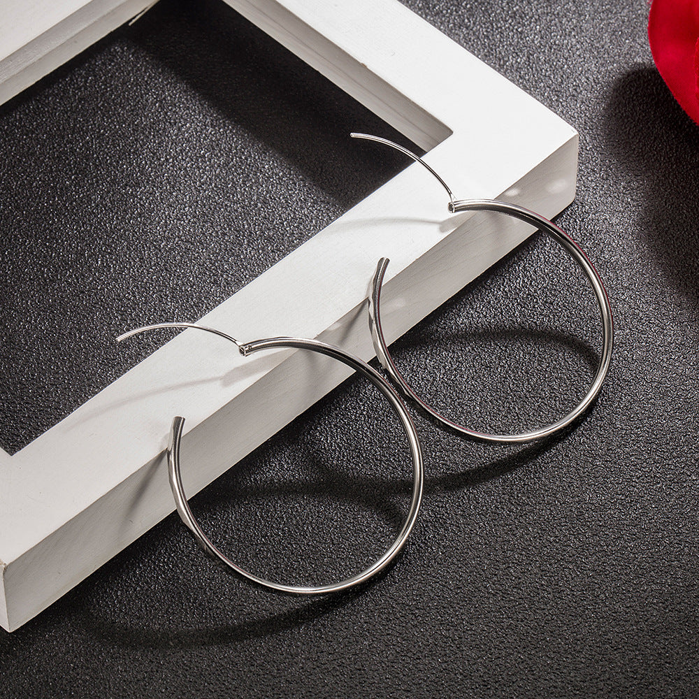 Fashion Silver Earrings Rhombus Cut-out Hoop Exaggerated Oversized Hoop Ring New Style Earrings for Women