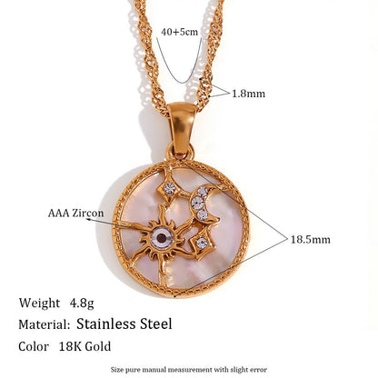 Pendant necklace women's line sun moon stars shells round necklace