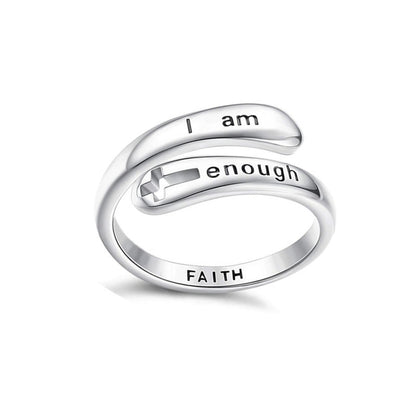 I am enough hollow cross ring with adjustable opening