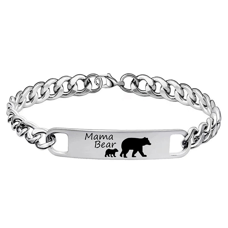 Customized 3-5 days Stainless steel Mama Bear Mother's Day gift engraved titanium steel bracelet