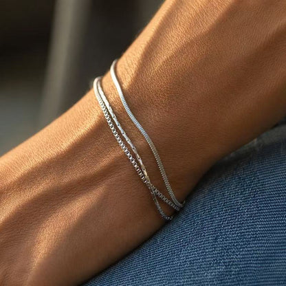 Stainless Steel Silver 3 Piece Set Bracelet Snake Chain Cube Link Jewelry for Men Women