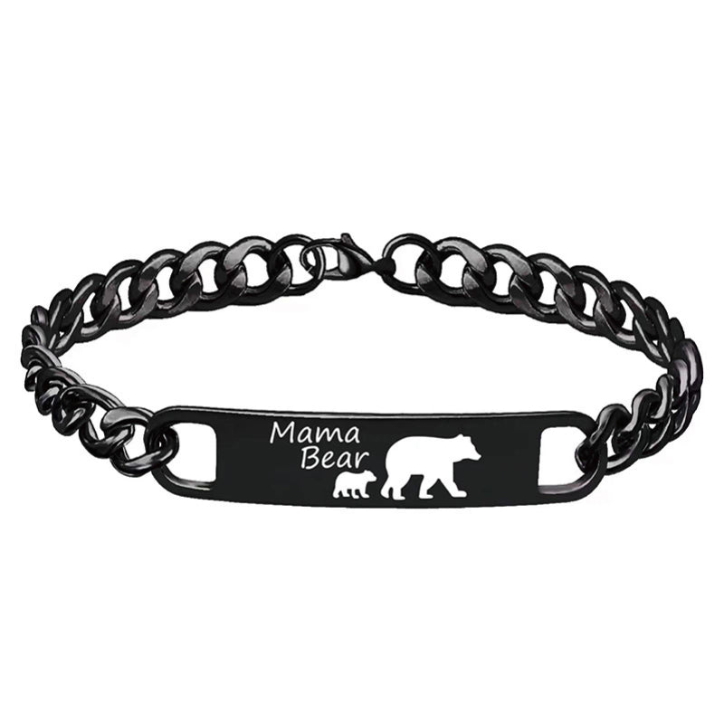 Customized 3-5 days Stainless steel Mama Bear Mother's Day gift engraved titanium steel bracelet