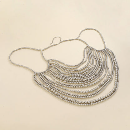 Multi layer imitation pearl black chain woven pearl layered body chain