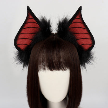 Halloween Dark Bat Animal Ears Headband Fake Hair Accessory for Cosplay Performance, Live Streaming Costume, Devil Themed Decoration