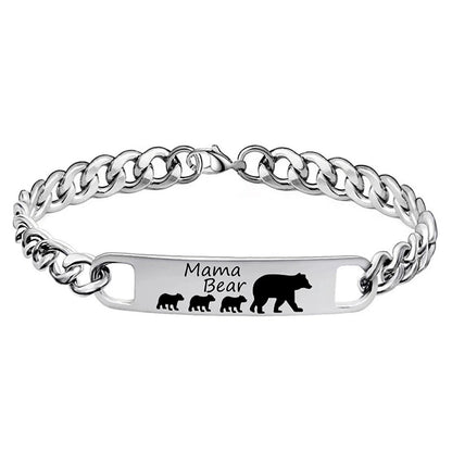 Customized 3-5 days Stainless steel Mama Bear Mother's Day gift engraved titanium steel bracelet