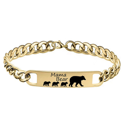 Customized 3-5 days Stainless steel Mama Bear Mother's Day gift engraved titanium steel bracelet
