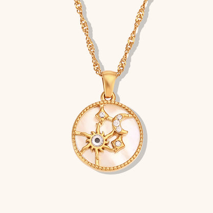 Pendant necklace women's line sun moon stars shells round necklace