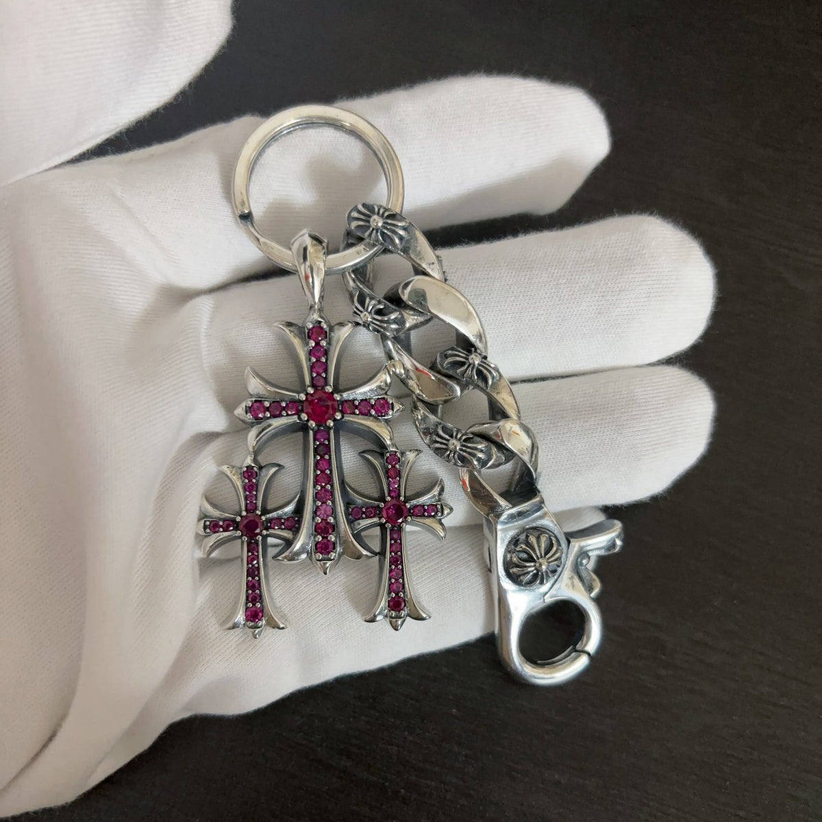 Vintage Thai Silver Three-in-One Cross Pendant Accessory, Trendy Hip-Hop Punk Style Personalized Charm, Couple Keychain