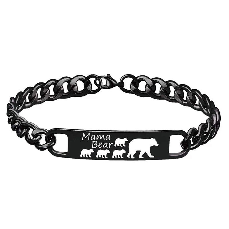 Customized 3-5 days Stainless steel Mama Bear Mother's Day gift engraved titanium steel bracelet