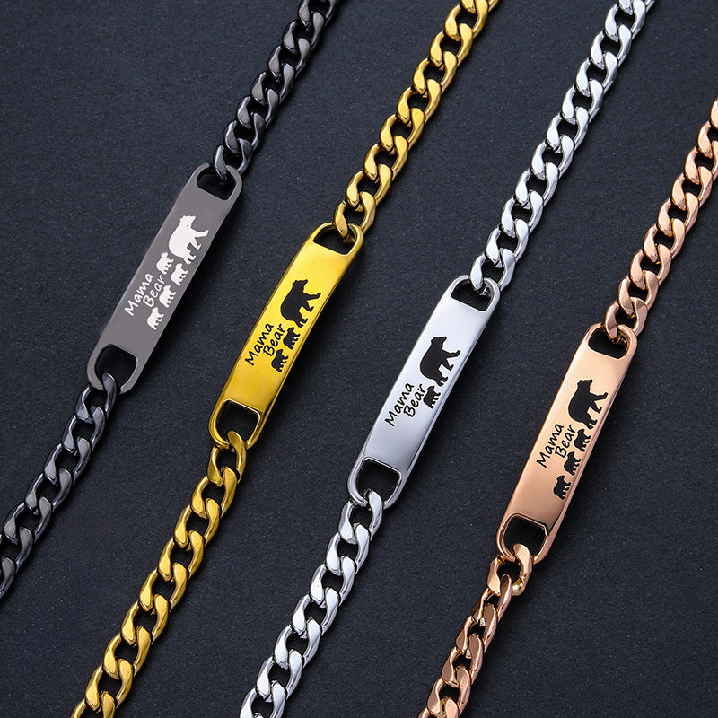 Customized 3-5 days Stainless steel Mama Bear Mother's Day gift engraved titanium steel bracelet