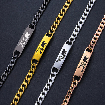 Customized 3-5 days Stainless steel Mama Bear Mother's Day gift engraved titanium steel bracelet