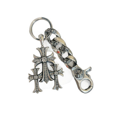 Vintage Thai Silver Three-in-One Cross Pendant Accessory, Trendy Hip-Hop Punk Style Personalized Charm, Couple Keychain