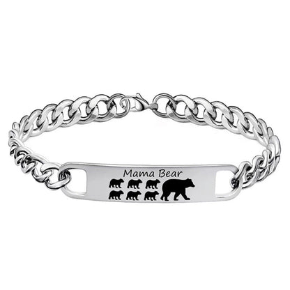 Customized 3-5 days Stainless steel Mama Bear Mother's Day gift engraved titanium steel bracelet