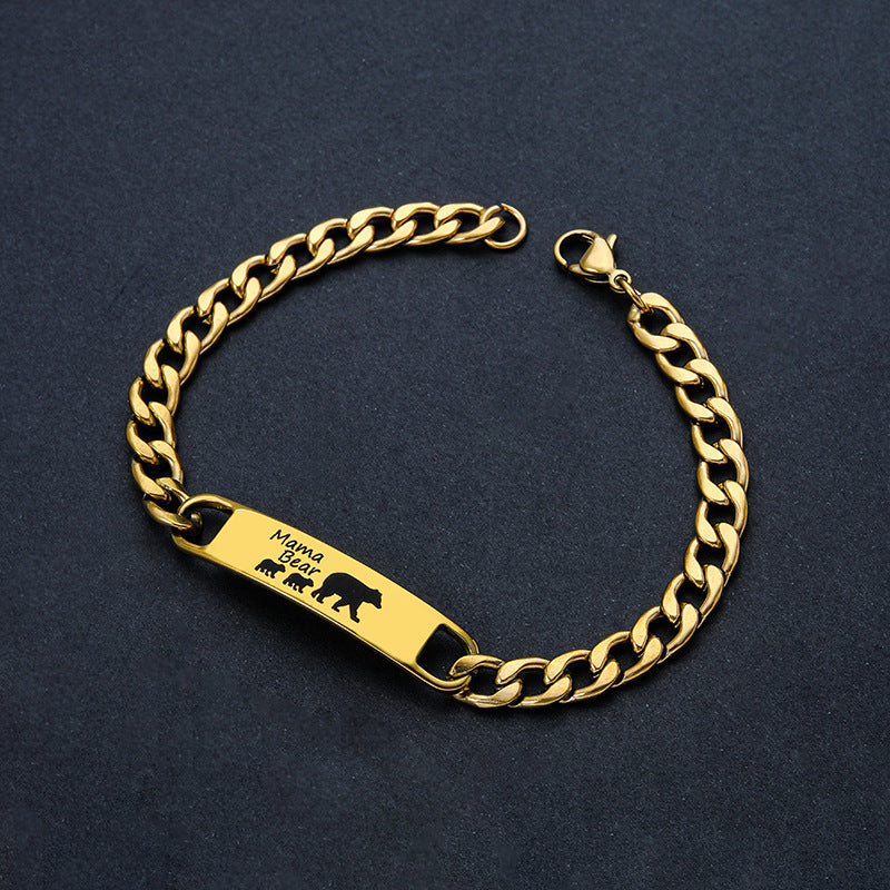 Customized 3-5 days Stainless steel Mama Bear Mother's Day gift engraved titanium steel bracelet