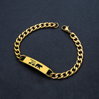 Customized 3-5 days Stainless steel Mama Bear Mother's Day gift engraved titanium steel bracelet
