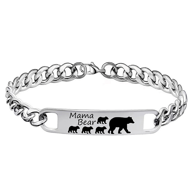 Customized 3-5 days Stainless steel Mama Bear Mother's Day gift engraved titanium steel bracelet