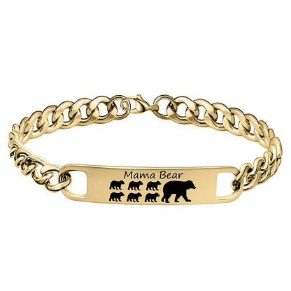 Customized 3-5 days Stainless steel Mama Bear Mother's Day gift engraved titanium steel bracelet