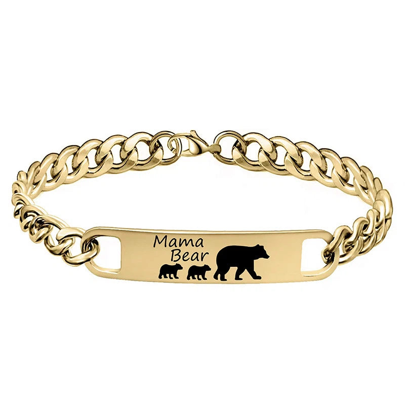 Customized 3-5 days Stainless steel Mama Bear Mother's Day gift engraved titanium steel bracelet