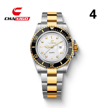 Swiss Brand CHAXIGO Men's Watch Green Submariner Style Waterproof Versatile Alloy Quartz Watch