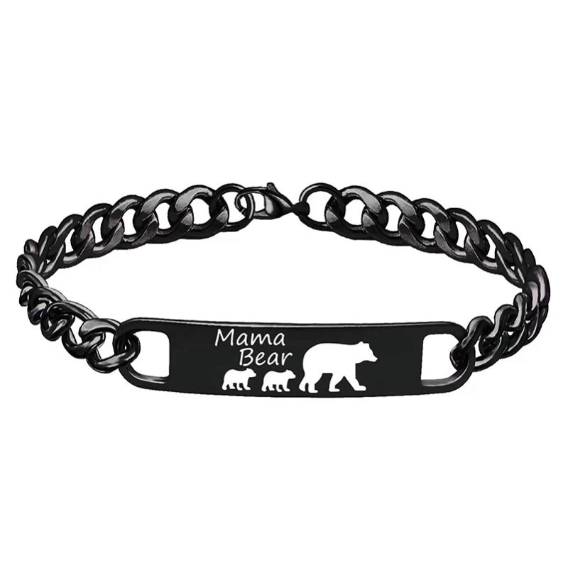 Customized 3-5 days Stainless steel Mama Bear Mother's Day gift engraved titanium steel bracelet