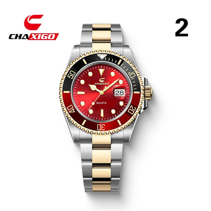 Swiss Brand CHAXIGO Men's Watch Green Submariner Style Waterproof Versatile Alloy Quartz Watch