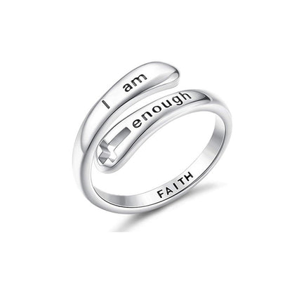 I am enough hollow cross ring with adjustable opening