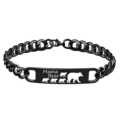 Customized 3-5 days Stainless steel Mama Bear Mother's Day gift engraved titanium steel bracelet