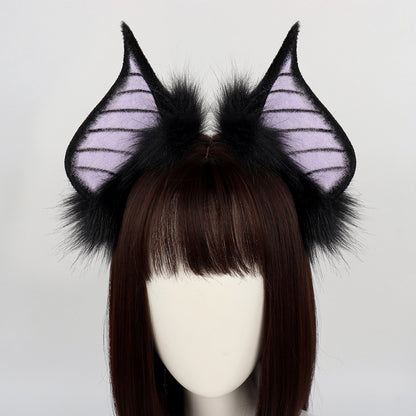 Halloween Dark Bat Animal Ears Headband Fake Hair Accessory for Cosplay Performance, Live Streaming Costume, Devil Themed Decoration