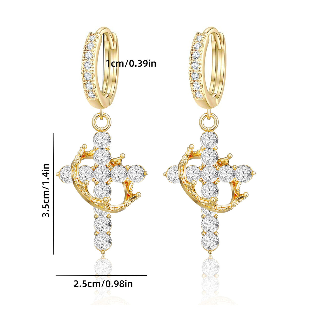 Rotating Crown Cross Earrings Set with Zircon