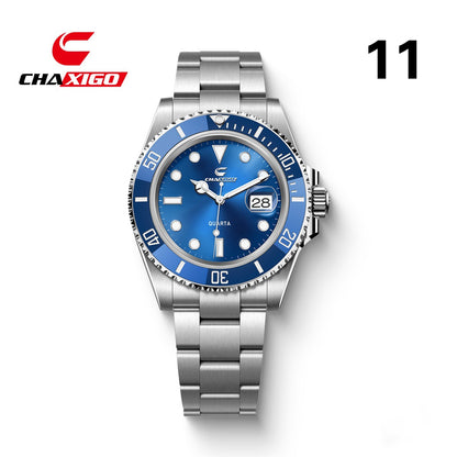 Swiss Brand CHAXIGO Men's Watch Green Submariner Style Waterproof Versatile Alloy Quartz Watch