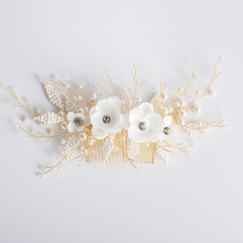 Queenco Gold Bridal Hair Comb Pearl Beads Wedding Hair Accessories Women Headpiece Girl's Hair Vine Party Hair Jewelry