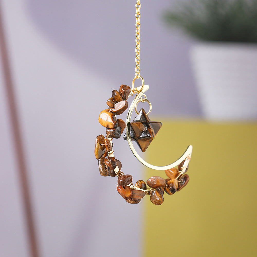 Natural crystal broken stone moon pendant Melkaba DIY woven wind chime pendant decoration crystal ornament gift