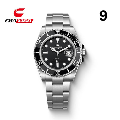 Swiss Brand CHAXIGO Men's Watch Green Submariner Style Waterproof Versatile Alloy Quartz Watch