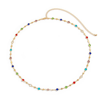 Bohemian style inlaid colorful crystal body chain ins style alloy versatile waist chain