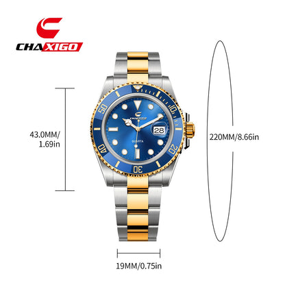 Swiss Brand CHAXIGO Men's Watch Green Submariner Style Waterproof Versatile Alloy Quartz Watch